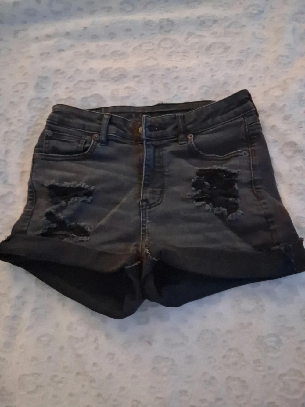 American Eagle Outfitters Black Distressed High-Rise Jean Shorts